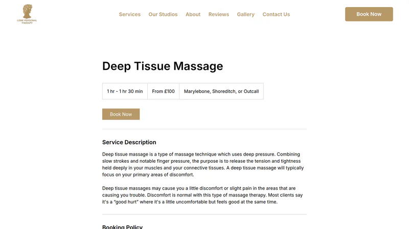 Every treatment carries its own page, price and booking button. No commission, and no platform between the business and the client.