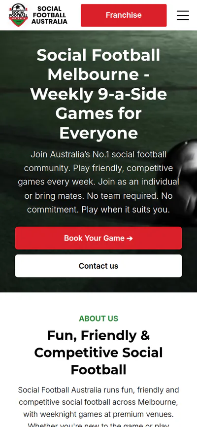 Book a game, above the fold, on the device people actually book from.